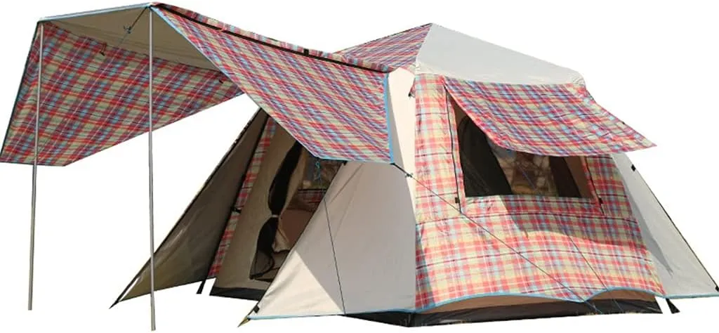 4 Person Easy Pop Up Tent, Camping Tents, Waterproof Windproof Family Tent, Instant Cabin Tent 6 Person, Tents for Camping Waterproof, Double Layer, Divided Curtain for Separated Room ( Color : Red )