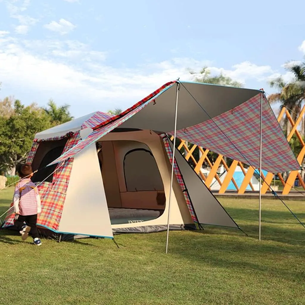 4 Person Easy Pop Up Tent, Camping Tents, Waterproof Windproof Family Tent, Instant Cabin Tent 6 Person, Tents for Camping Waterproof, Double Layer, Divided Curtain for Separated Room ( Color : Red )