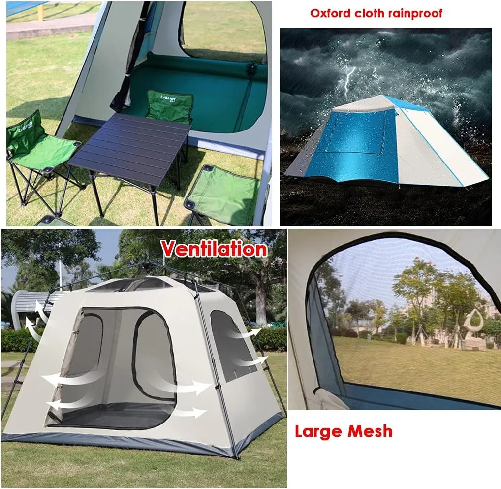 4 Person Easy Pop Up Tent, Camping Tents, Waterproof Windproof Family Tent, Instant Cabin Tent 6 Person, Tents for Camping Waterproof, Double Layer, Divided Curtain for Separated Room
