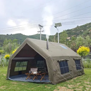4 Season Camping Tent with Separate Living and Sleeping Area,3000mm Waterproof Pop-Up Tent with Pump and Stove Jack Hole,4-6 Person Glamping Tent,Quick to Set up