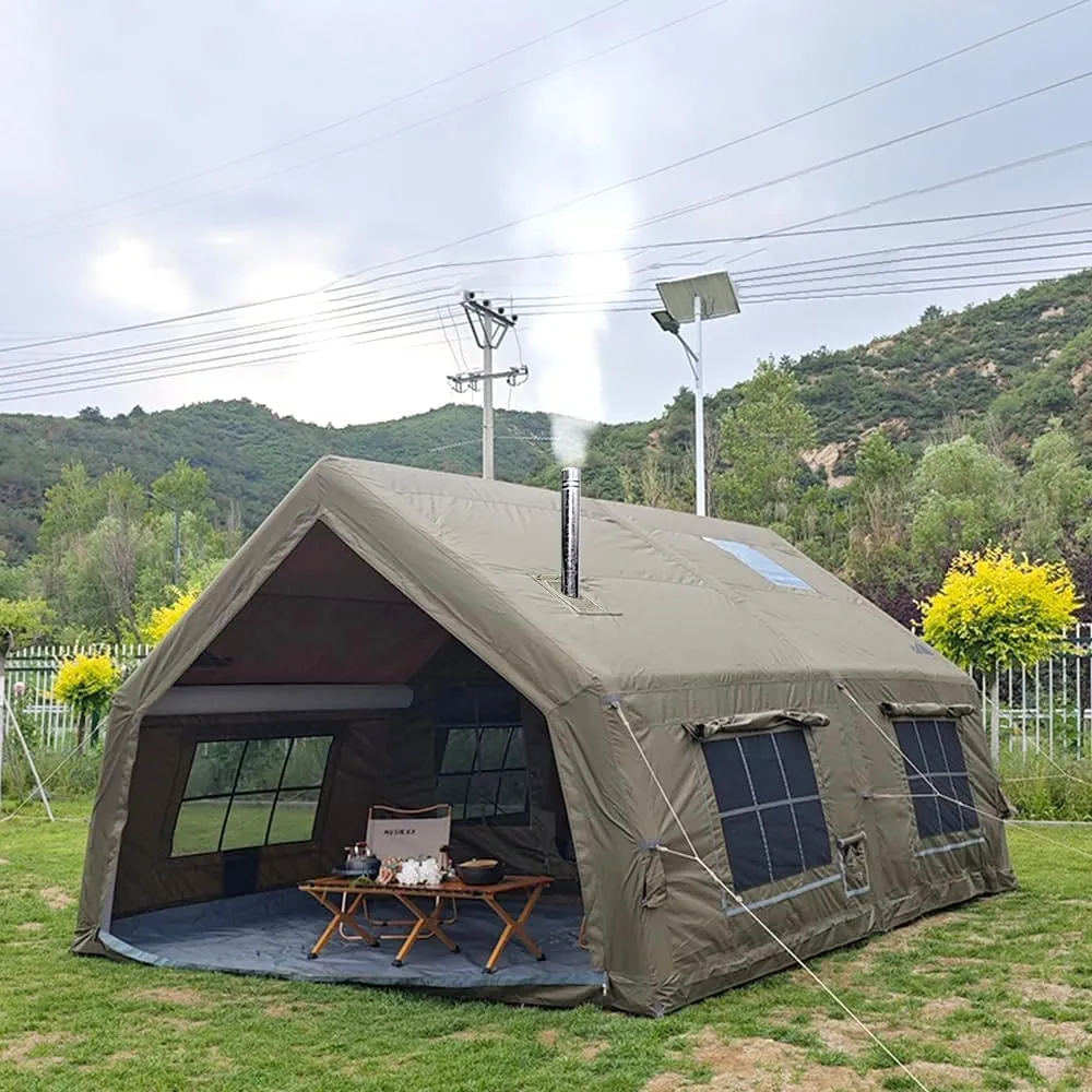 4 Season Camping Tent with Separate Living and Sleeping Area,3000mm Waterproof Pop-Up Tent with Pump and Stove Jack Hole,4-6 Person Glamping Tent,Quick to Set up