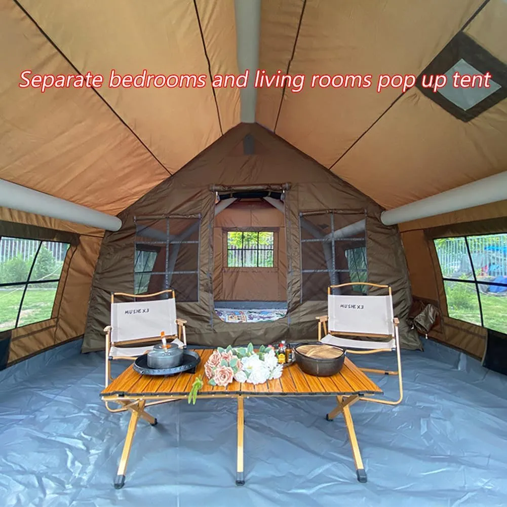 4 Season Camping Tent with Separate Living and Sleeping Area,3000mm Waterproof Pop-Up Tent with Pump and Stove Jack Hole,4-6 Person Glamping Tent,Quick to Set up