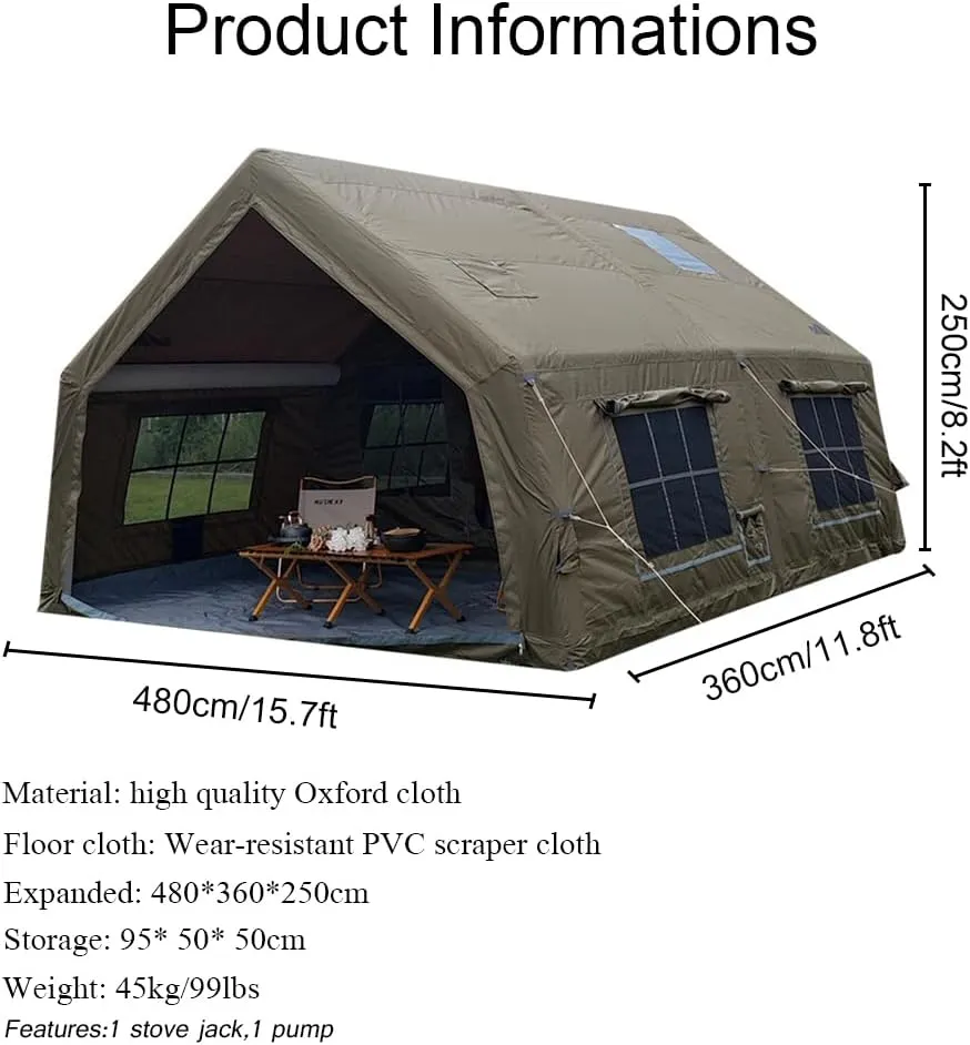 4 Season Camping Tent with Separate Living and Sleeping Area,3000mm Waterproof Pop-Up Tent with Pump and Stove Jack Hole,4-6 Person Glamping Tent,Quick to Set up