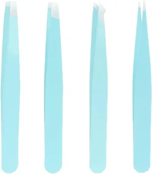 4Pcs Professional Eyebrow Tweezers Trimming Stainless Steel Slanted Eye Brow Clips Makeup Eyelash Extension Tools (Color : Yellow, Size : 1SIZE) (Blue 1SIZE)