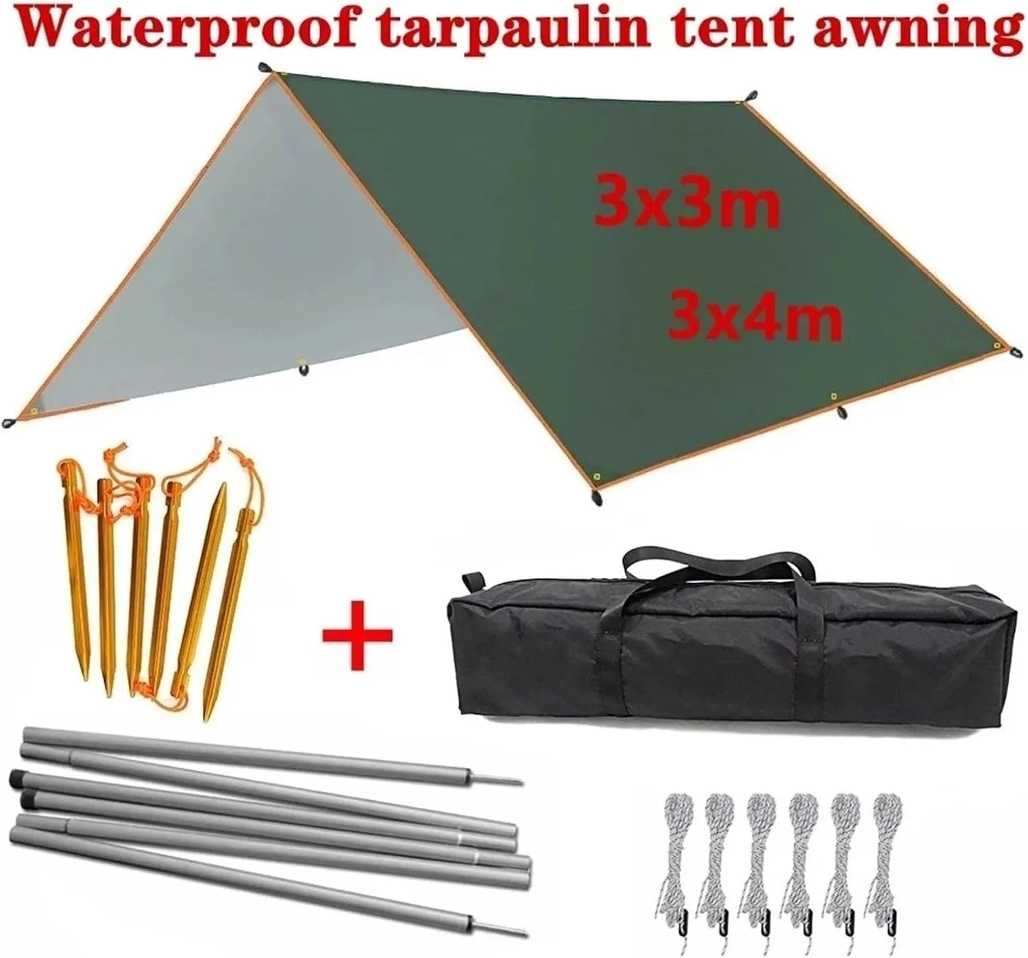 4x3m 3x3m Awning Waterproof Tarp Tent Shade Ultralight Garden Canopy Sunshade Outdoor Camping Hammock Rain Fly Beach Sun Shelter for Outdoors, Picnic(Awning Single Cloth,3x3.0m)
