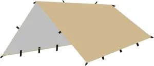 4x4m 4x3m 3x3m 19 Hang Points Tent Tarp Survival Sun Shelter Shade Canopy Outdoor Backpacking Waterproof Camping Awning Sunshade for Outdoors, Picnic(4x4m Khaki)