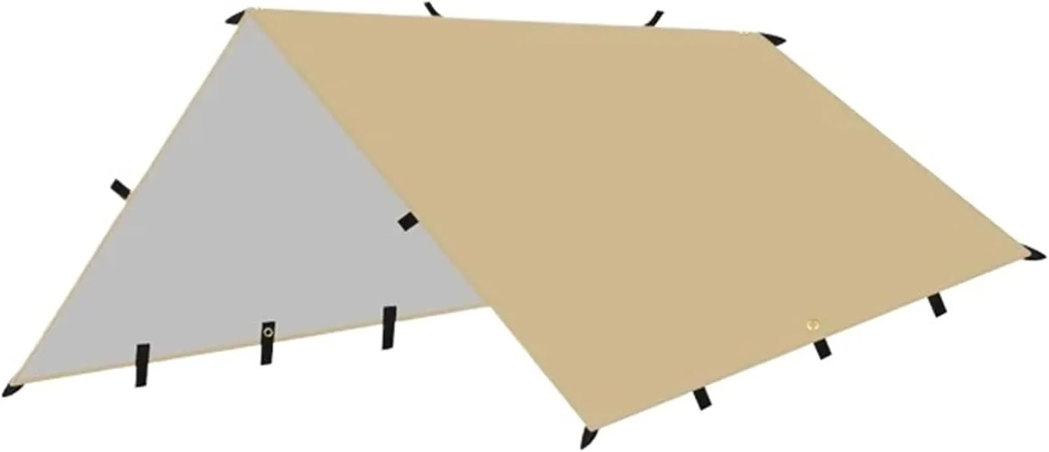 4x4m 4x3m 3x3m 19 Hang Points Tent Tarp Survival Sun Shelter Shade Canopy Outdoor Backpacking Waterproof Camping Awning Sunshade for Outdoors, Picnic(4x4m Khaki)