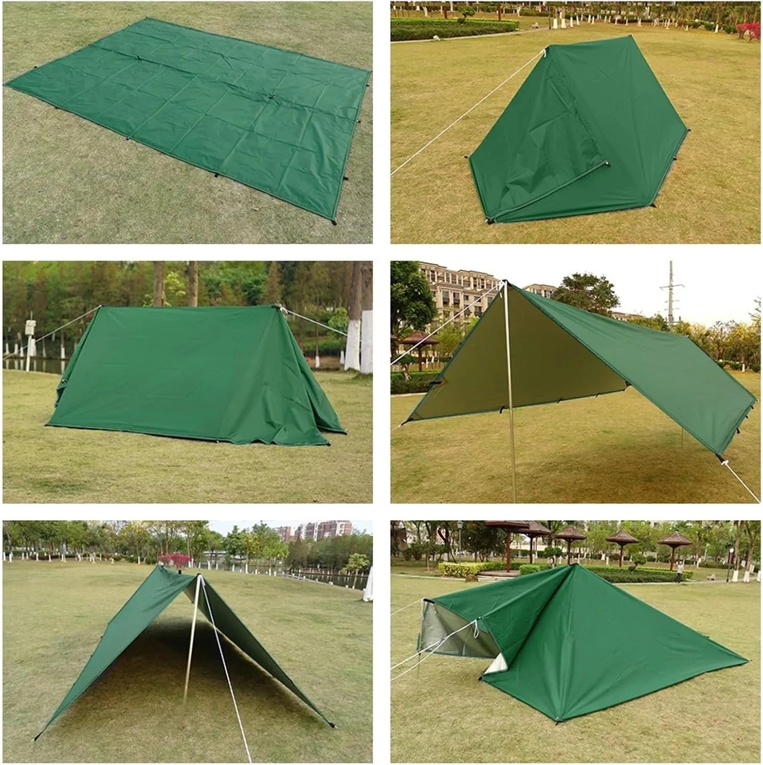 4x4m 4x3m 3x3m 19 Hang Points Tent Tarp Survival Sun Shelter Shade Canopy Outdoor Backpacking Waterproof Camping Awning Sunshade for Outdoors, Picnic(4x4m Khaki)