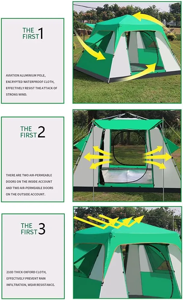 5-8 Person Camping Tent Pop Up Tent with Zipped Double Door and Carrying Bag Instant Family Tent for Outdoor Hiking Camping Beach Garden Easy Set Up (