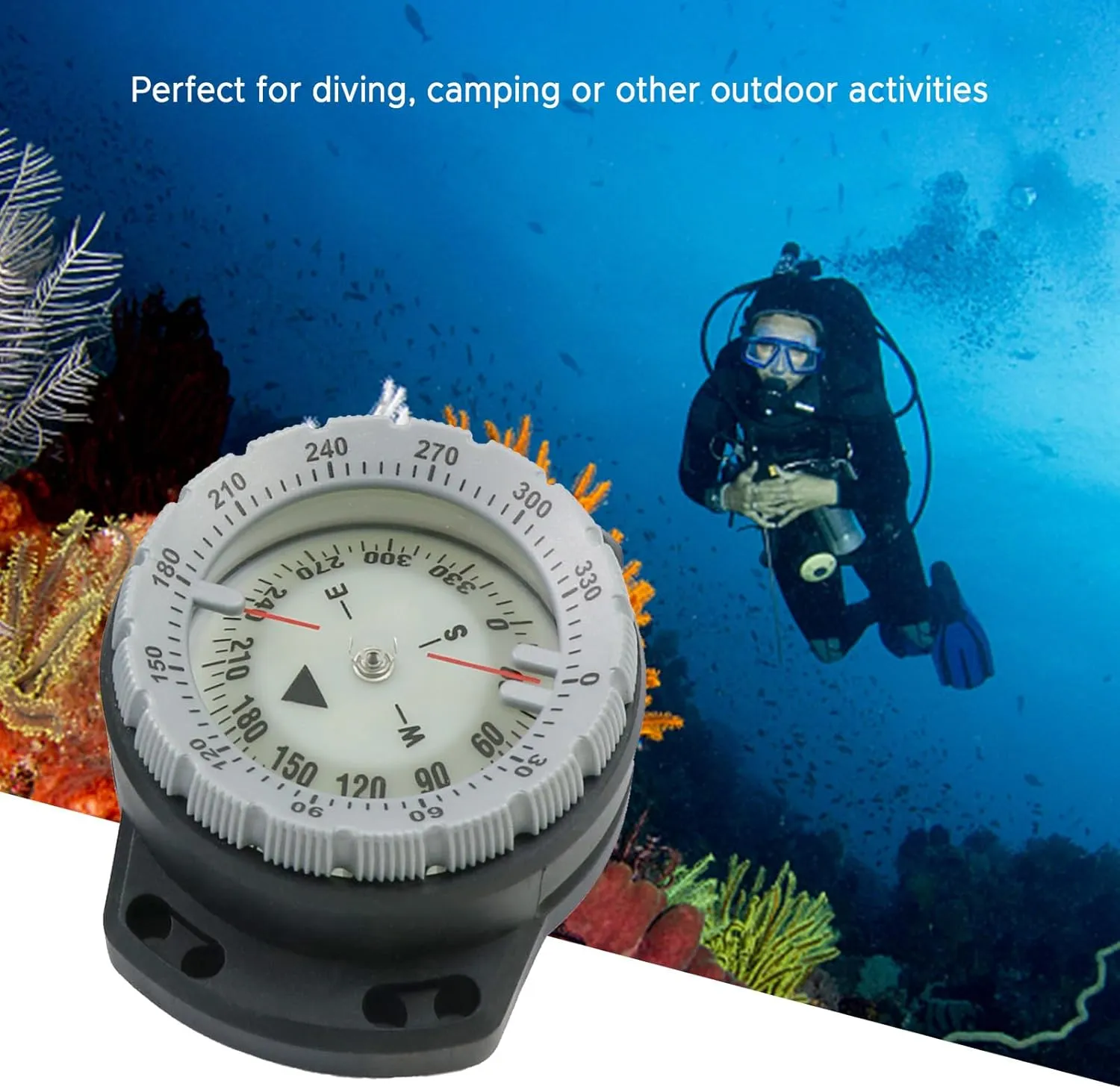 50M Underwater Diving Compass Luminous Dive Wrist Compass Waterproof Navigation with Elastic Rope for Diving Camping and Other Activity