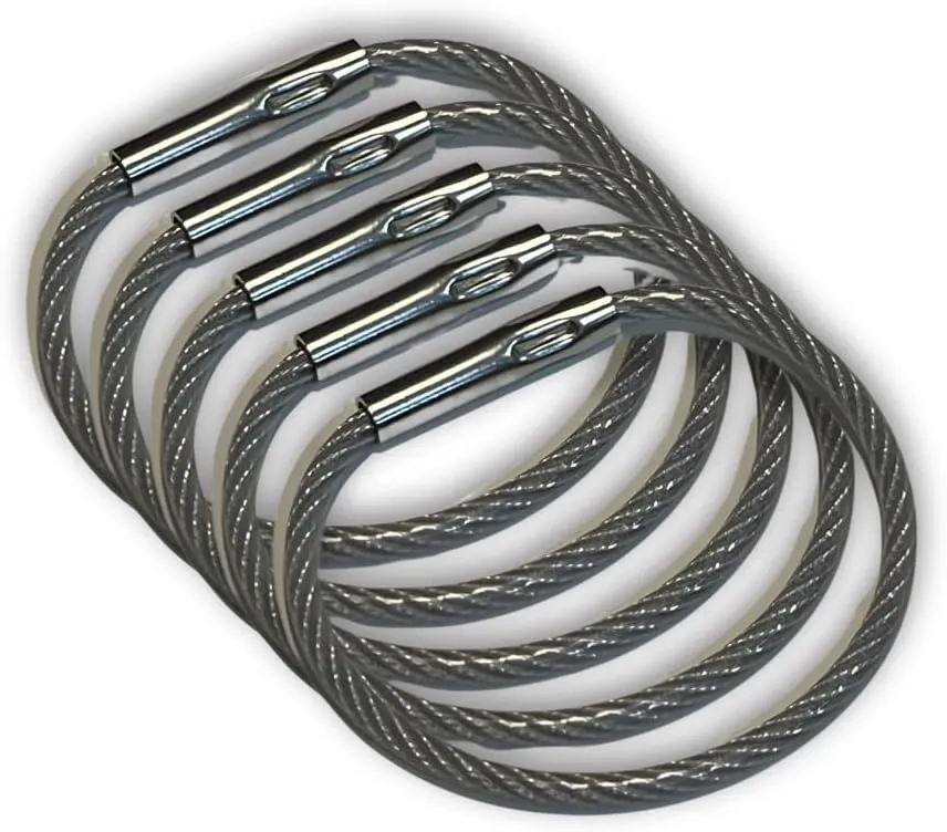 5.5" Clear Nylon Coated Stainless Steel Locking Wire Ring, Heavy Duty Aircraft Cable, Tamper Proof Seal, Crimp Wire Key Ring Loop, 50 Pack
