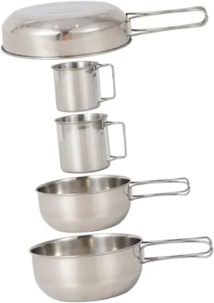 5pcs Stainless Steel Cups Pot Set for Camping Picnic 304 Steel Portable Sturdy Easy Storage