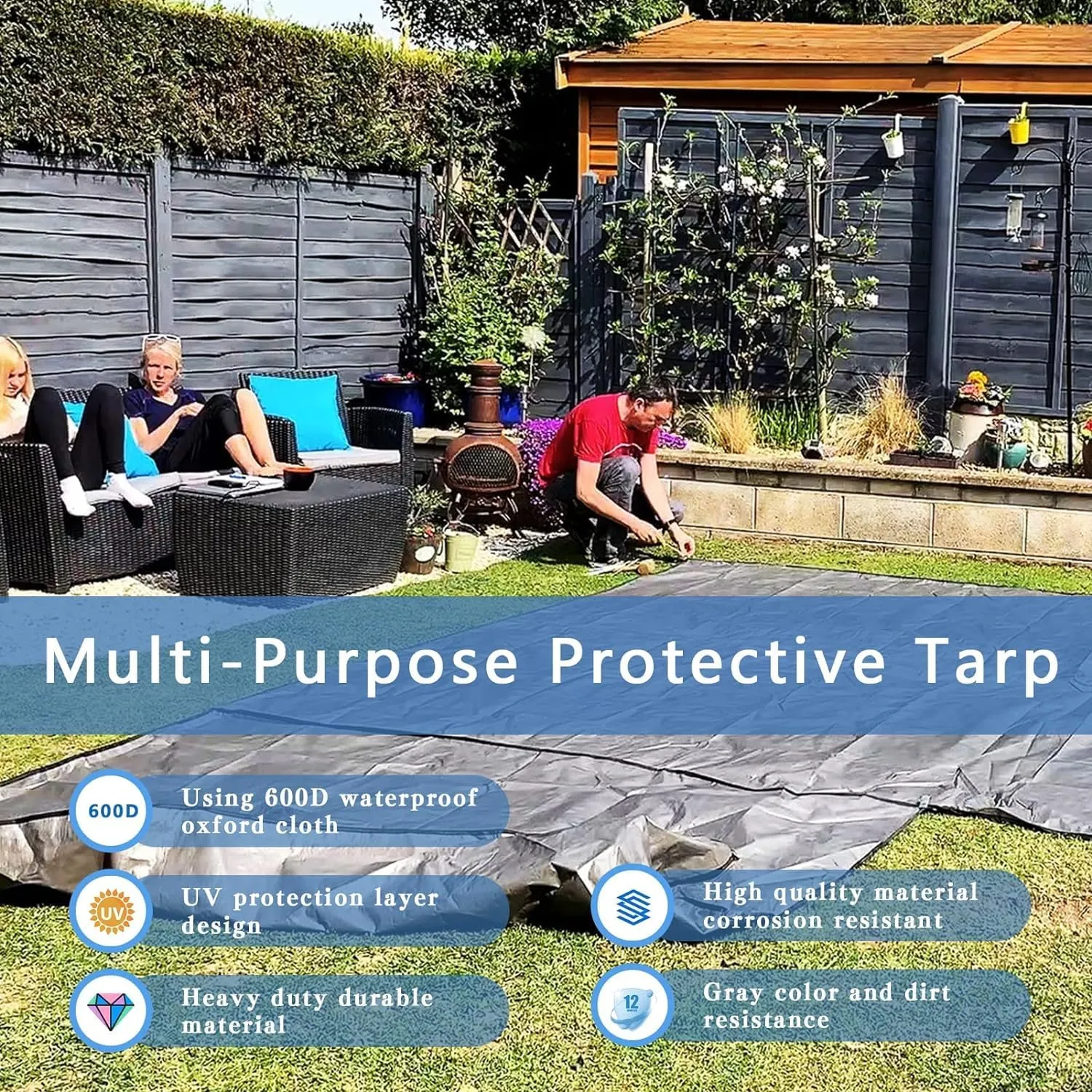 5x7Ft Waterproof Canvas Tarp Black，Heavy Duty Multipurpose Oxford Tarpaulin Cover for Canopy Tent, Roof, Boats, Pool, Woodpile, Robust, Rip & Tear Proof, 20mil