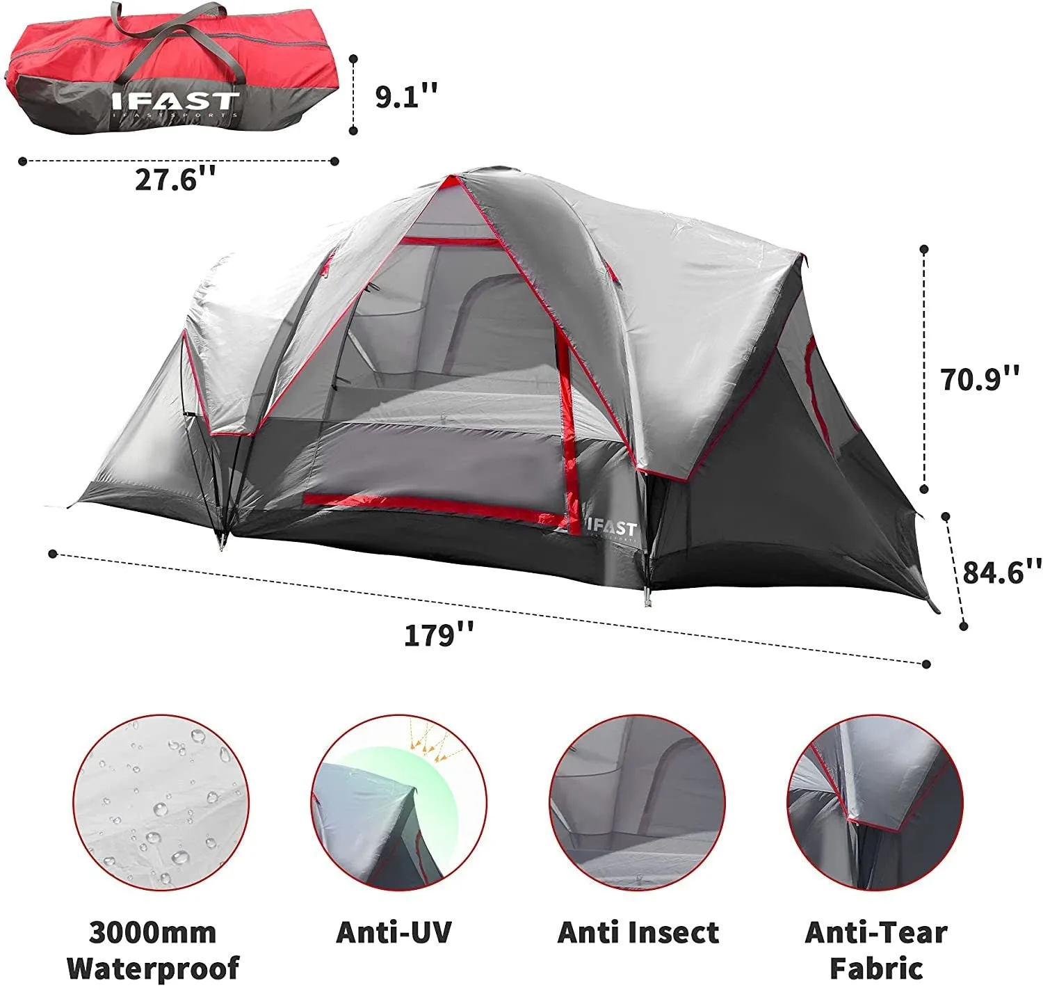 6 Person Easy Set Up Family Camping Tents with Carry Bag