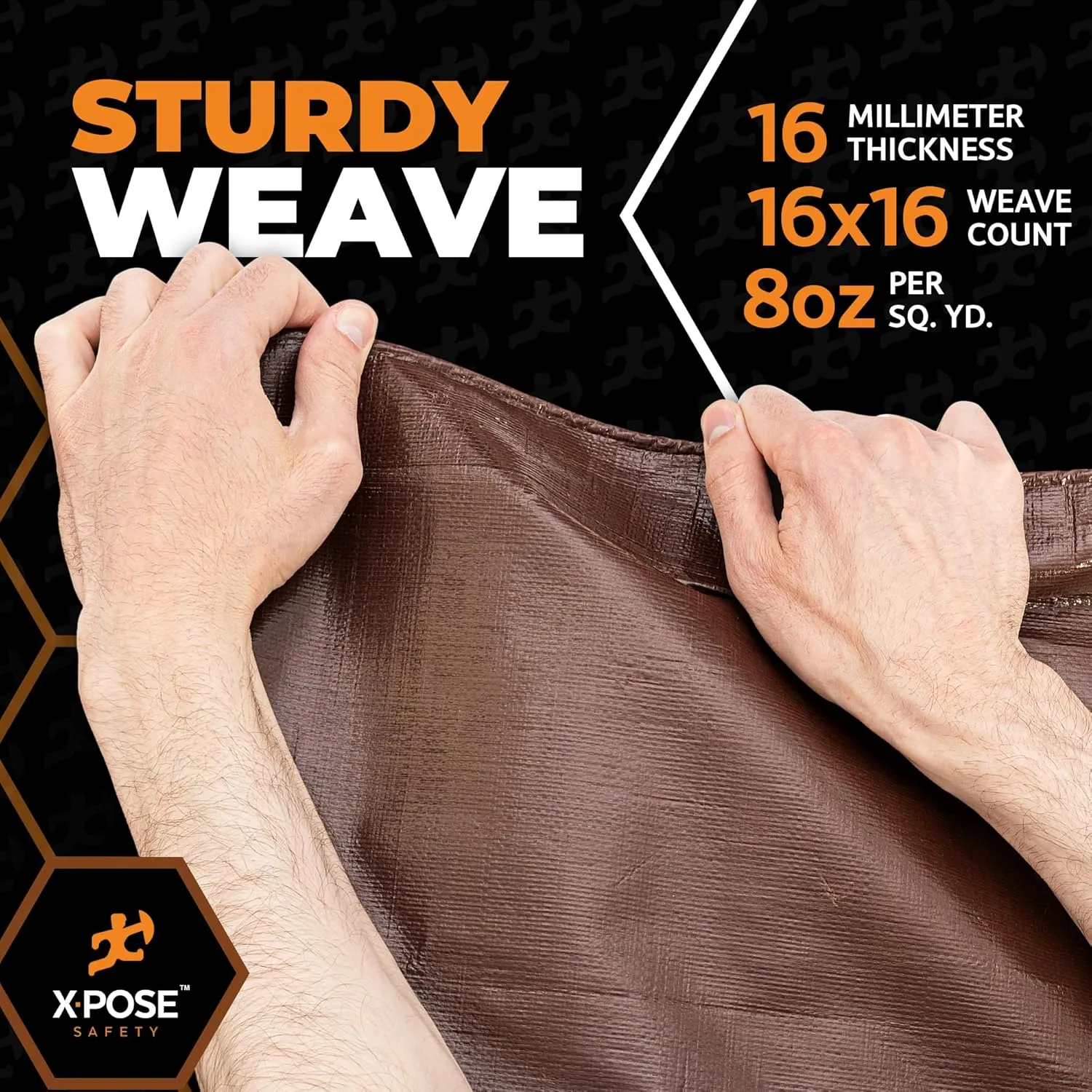 6' x 8' Super Heavy Duty 16 Mil Brown Poly Tarp Cover - Thick Waterproof, UV Resistant, Rip and Tear Proof Tarpaulin with Grommets and Reinforced Edges - by Xpose Safety