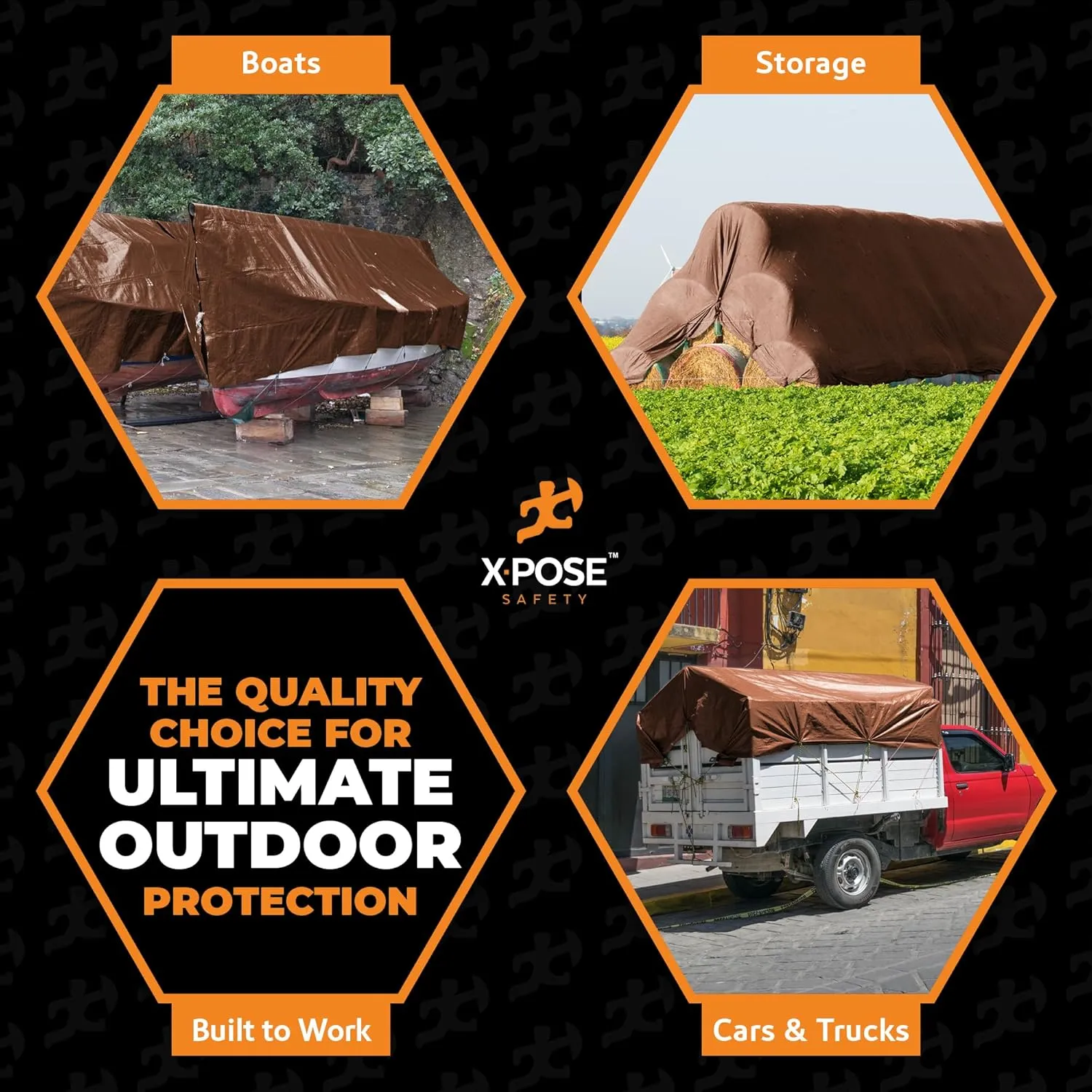 6' x 8' Super Heavy Duty 16 Mil Brown Poly Tarp Cover - Thick Waterproof, UV Resistant, Rip and Tear Proof Tarpaulin with Grommets and Reinforced Edges - by Xpose Safety