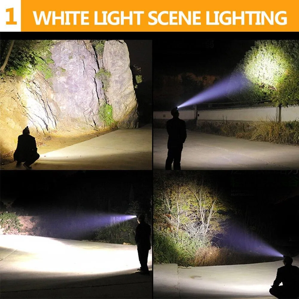 60000lumens T6 2 in 1 UV/White Light LED Headlight Waterproof with 2PCS 18650 Rechargeable Battery