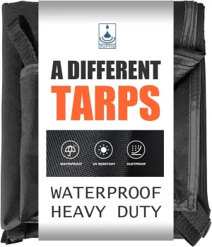 6.5x7Ft Waterproof Canvas Tarp Black，Heavy Duty Multipurpose Oxford Tarpaulin Cover for Canopy Tent, Roof, Boats, Pool, Woodpile, Robust, Rip & Tear Proof, 20mil