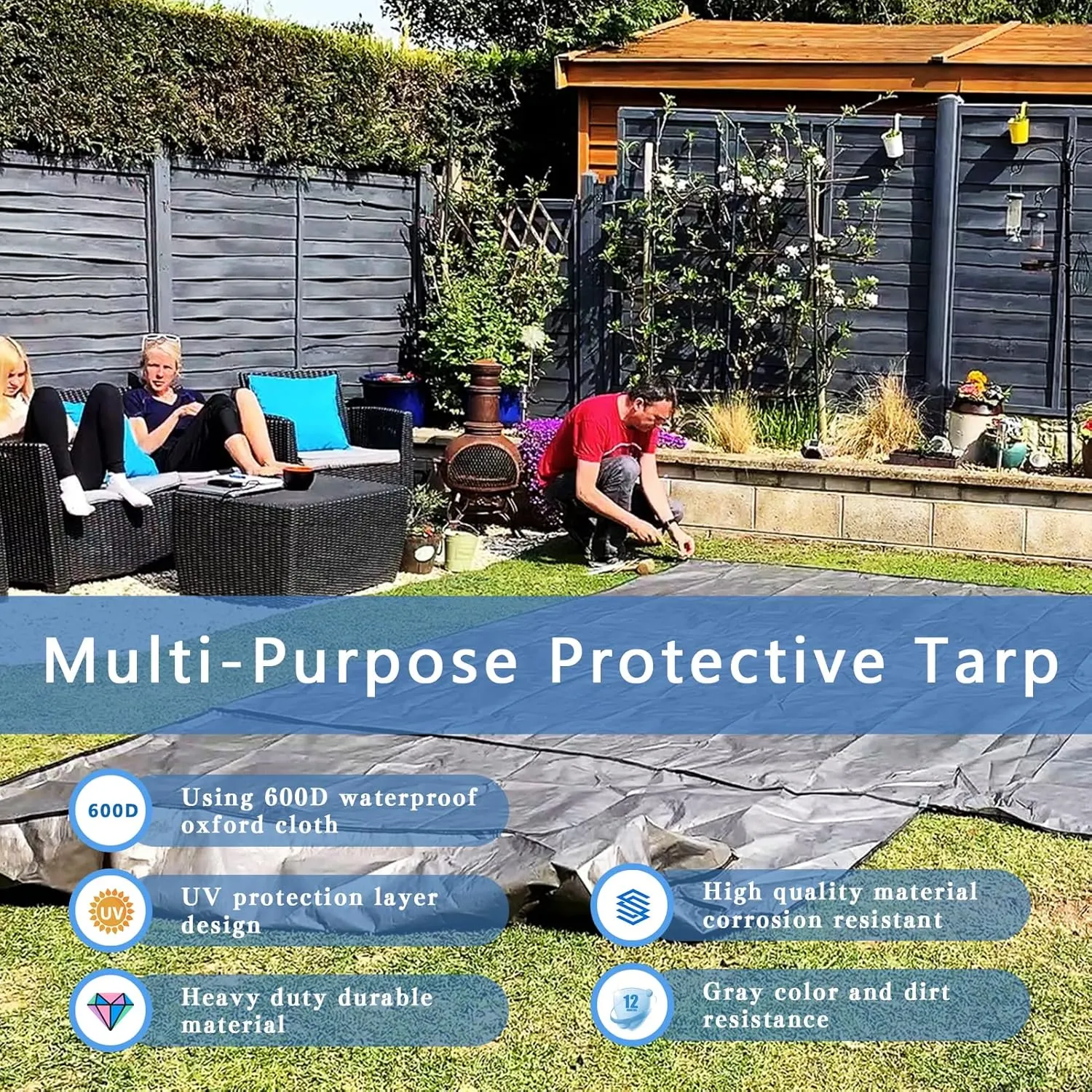 6.5x7Ft Waterproof Canvas Tarp Black，Heavy Duty Multipurpose Oxford Tarpaulin Cover for Canopy Tent, Roof, Boats, Pool, Woodpile, Robust, Rip & Tear Proof, 20mil
