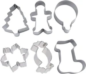 6Pcs Christmas Biscuit Molds Cookie Cutters for Gingerbread Man Christmas Tree Bell Candy Snowflake Boot Kitchen Baking Tools for Holiday Treats