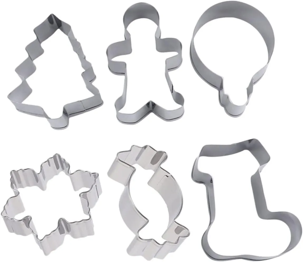 6Pcs Christmas Biscuit Molds Cookie Cutters for Gingerbread Man Christmas Tree Bell Candy Snowflake Boot Kitchen Baking Tools for Holiday Treats