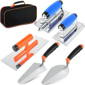 6pcs Concrete Hand Tools Set Masonry Tools Includes Stainless Steel Concrete Hand Edger, Groover, Finishing, Pointing, Gauging and Tool Bag for Cement Beginner Kit