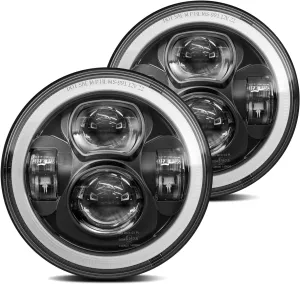 7-Inches LED Headlights H6024 Round Halo Compatible with Jeep Wrangler JK JKU H1 H2 Miata GMC Chevy Ford Dodge etc DOT Approved High/Low Beam DRL Turn Signal Headlamp Replacement Black Pair