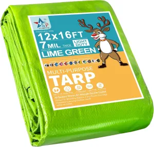 7 Mil Lime Green 12x16 Feet Tarp -Multifuctional Poly Tarp - Cover,Waterproof, UV Resistant, Weather Resistant