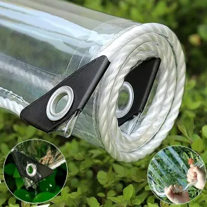 7' x 8' Clear Tarps Heavy Duty PVC Vinyl 14 Mil Thick Tarpaulin, Glass Tarpaulin with Metal Grommets, Protects Against Water,Cold Weather Resistan