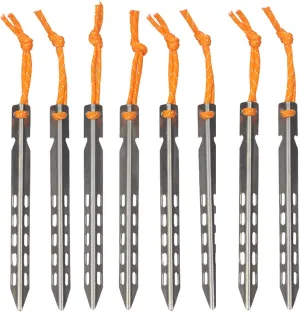 8 Pcs Titanium Tent Pegs, 16cm Ultralight Tent Nails Outdoor Camping Tent Stakes Portable Camping Tent Stakes V-Shaped Tent Pegs with Pull Cords for Outdoor Camping
