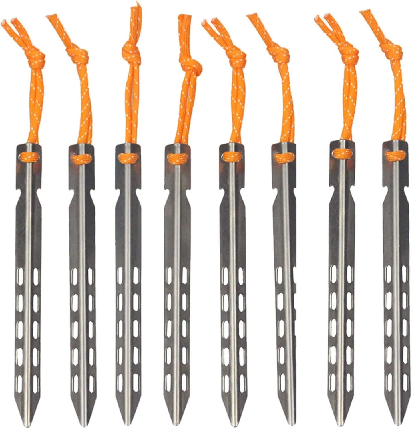 8 Pcs Titanium Tent Pegs, 16cm Ultralight Tent Nails Outdoor Camping Tent Stakes Portable Camping Tent Stakes V-Shaped Tent Pegs with Pull Cords for Outdoor Camping