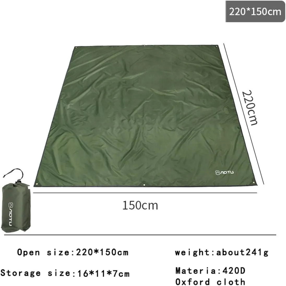 86.6" * 59" Tent Footprints Waterproof Camping Tarp 420D Oxford Cloth Outdoor Camping Moisture Proof Tent Floor Mat Groundsheet Ultralight Multi-Purpose Shading Trap with Tent Stakes