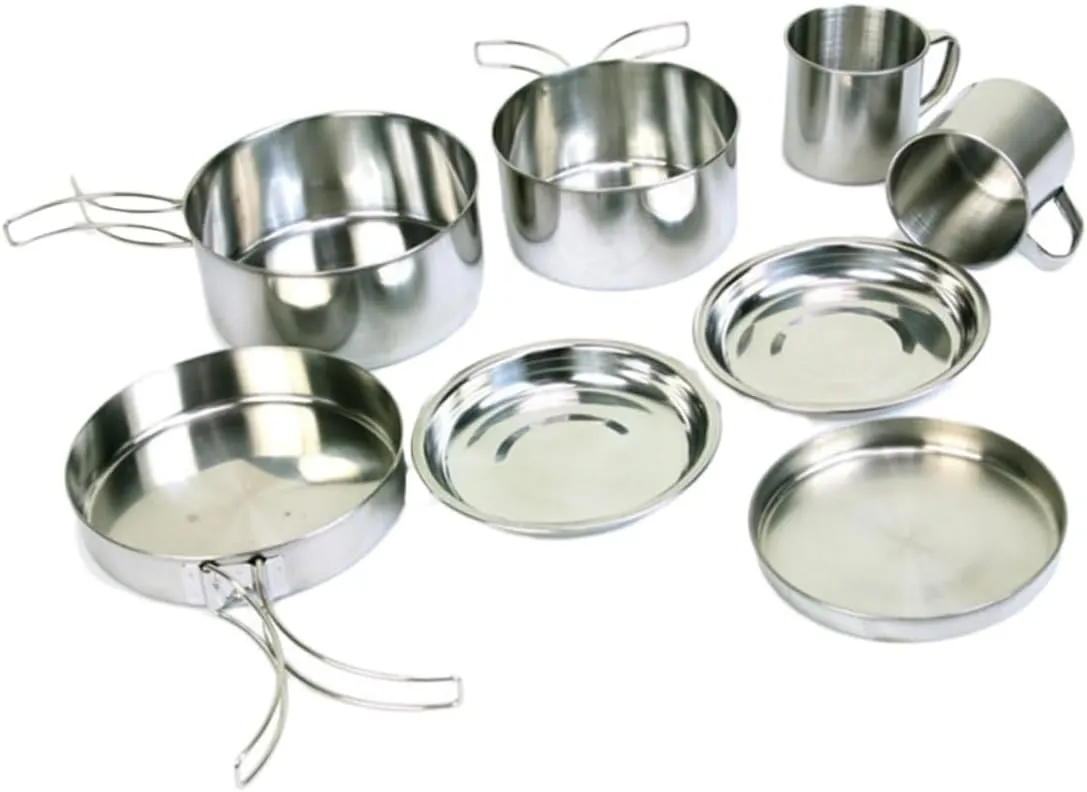 8pc Stainless Steel Cookware Set Picnic Portable Pot Pan Bowl Cup for Camping Barbecue