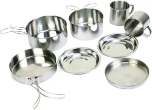 8pc Stainless Steel Cookware Set Picnic Portable Pot Pan Bowl Cup for Camping Barbecue
