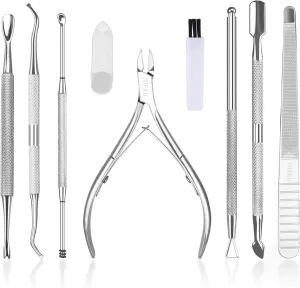 8PCS Premium Cuticle Nippers Pusher Manicure Tools Set, Professional Ingrown Toenail File, Cuticle Remover Trimmer Cutters Tool Gel Nail Art Kit, Stainless Steel, Travel, Gift