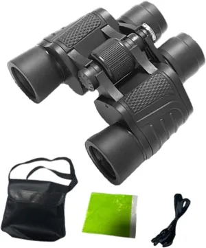 8X Mini Binoculars with Compass - Small Telescope for Fishing, Bird Watching, Travel, Theater - Clear View, Portable, Rubber Material