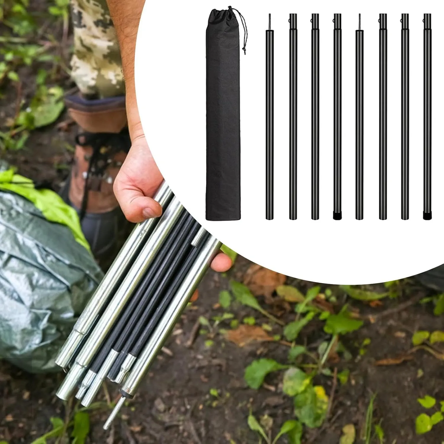 8X Tarp Poles Iron Easy Installation Accessories Awning Poles Lightweight for Rain Shelter Awning Canopy Backpacking