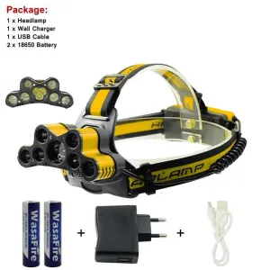 9 LED Head Lamp 7 * XM-L T6   2 * XPE Q5 LED Headlamp 6 Modes Head Light With 2 * 18650 Battery   Charger For Camping Hunting