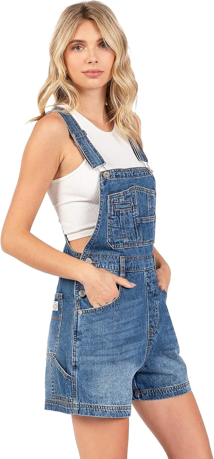 90s Retro Revolt Utility Denim Twill Romper Short Overalls