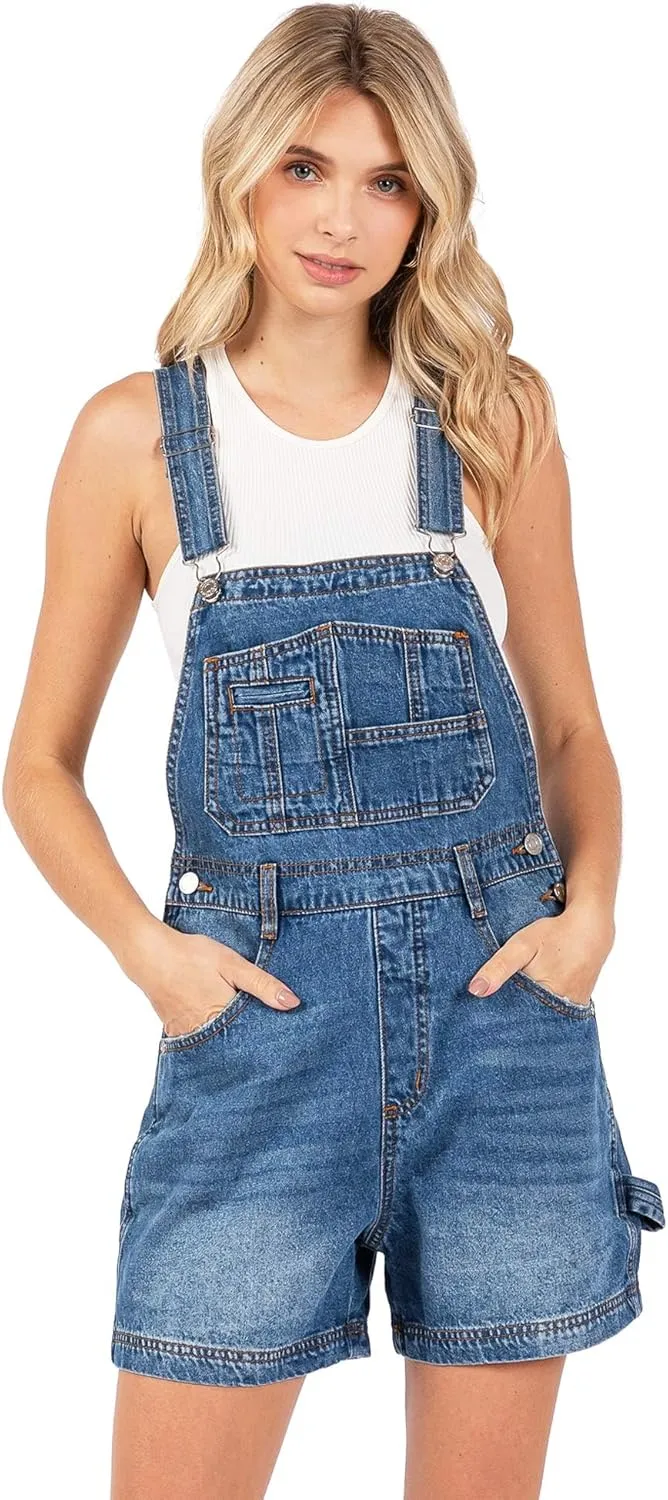 90s Retro Revolt Utility Denim Twill Romper Short Overalls