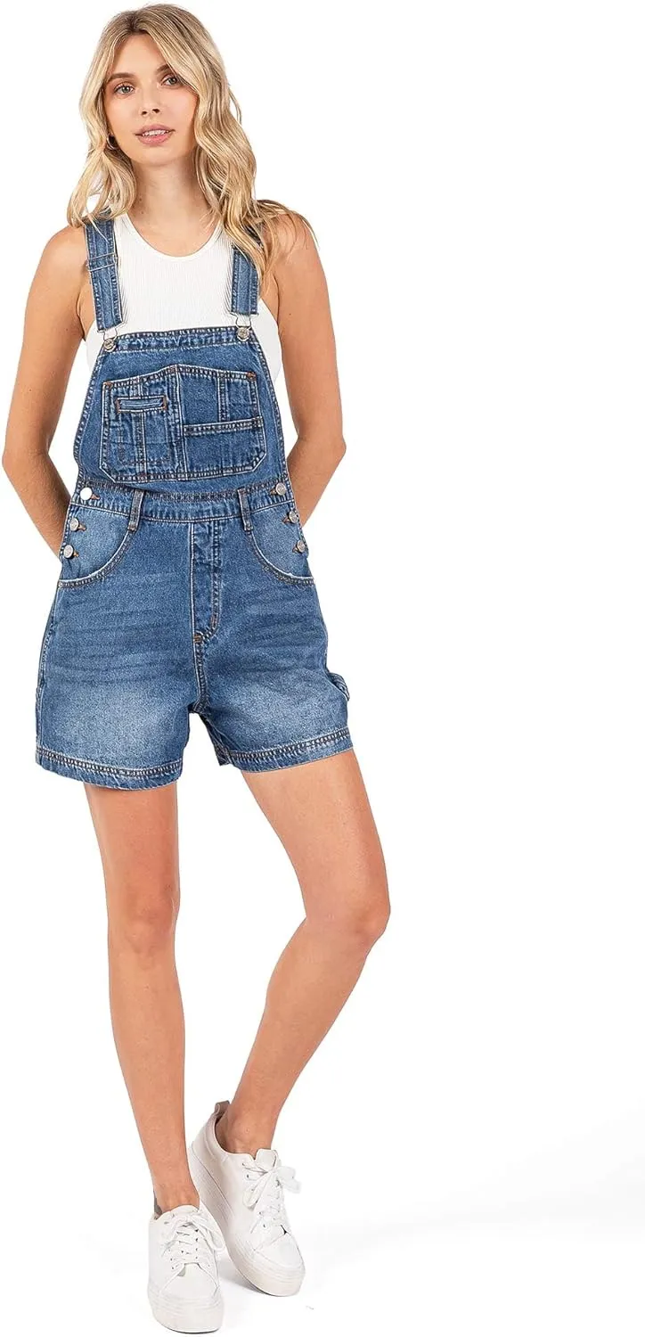 90s Retro Revolt Utility Denim Twill Romper Short Overalls