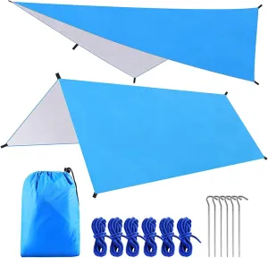 9.8 * 9.8ft Multifunctional Waterproof Camping Tarp Hammock Sunshade Tent Rain Shelter Weight Tarplin Canopy for Camping Beach Picnic
