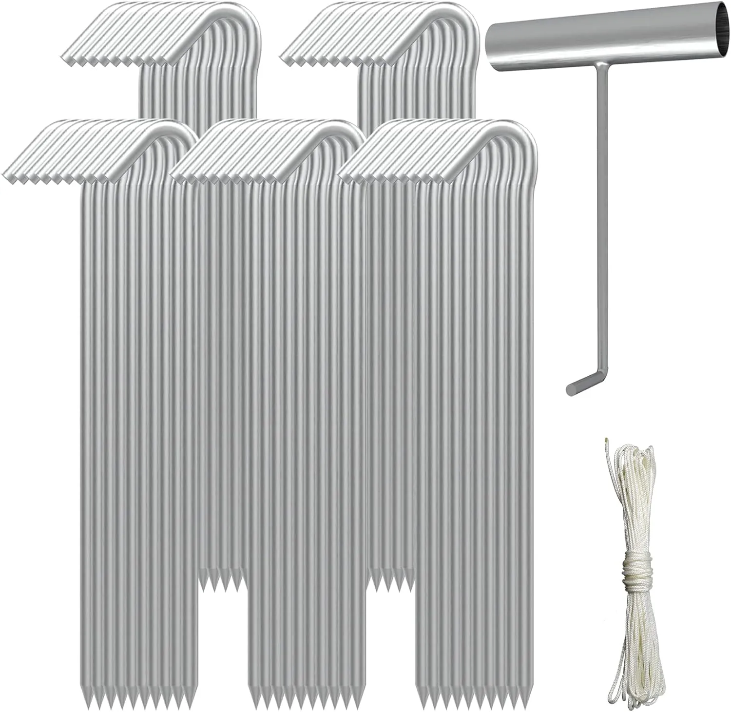 AAGUT Tent Stakes, Tent Stake Metal Garden Edging Fence Hooks Yard Camping Stake Heavy Duty Galvanized 9 Inch (9 Inch Tent Stakes KIT, 50)