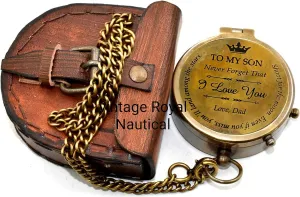 AASIYA Brass Chain Compass with Leather Case for Hiking Compass Quote Engraved Camping Pocket Compass Nautical Vintage Navigation Outdoor Compass