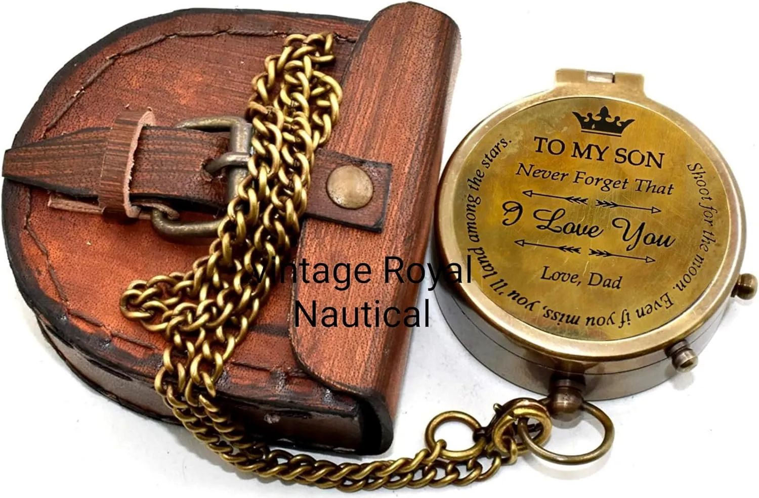 AASIYA Brass Chain Compass with Leather Case for Hiking Compass Quote Engraved Camping Pocket Compass Nautical Vintage Navigation Outdoor Compass