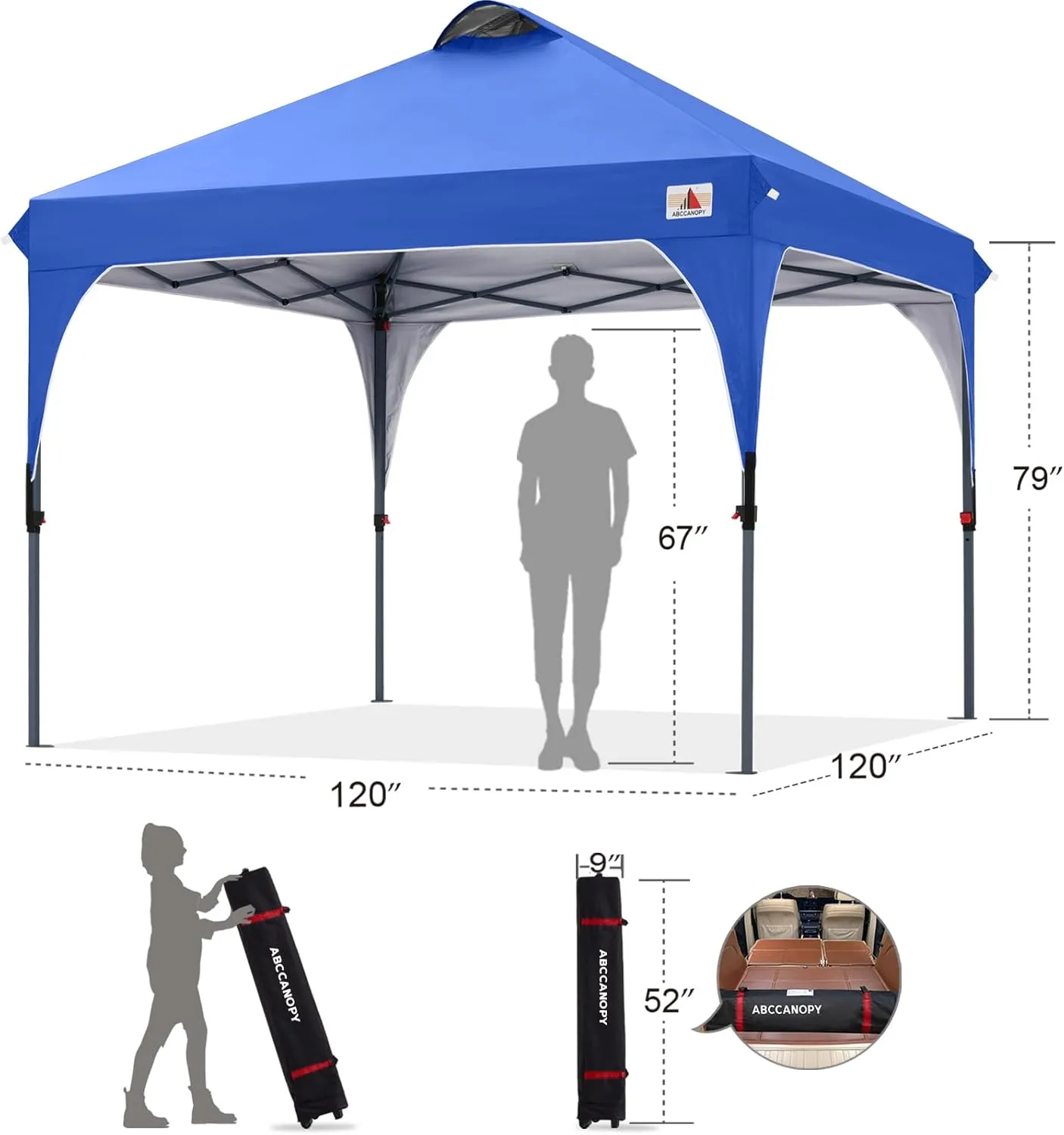 ABCCANOPY Outdoor Pop up Canopy Tent, 10x10 Instant Portable Canopy for Camping, Beach, Backyard,Blue