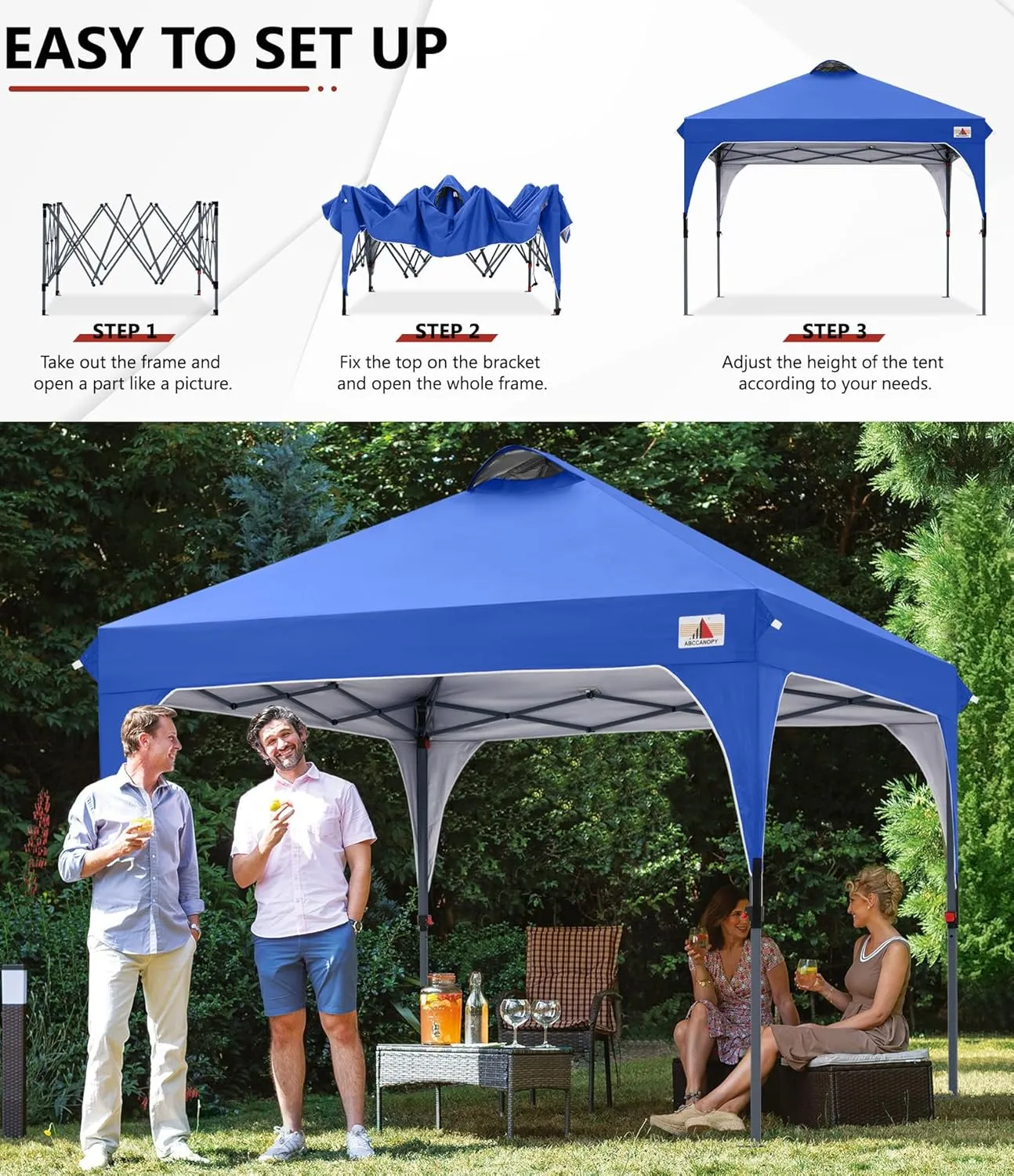 ABCCANOPY Outdoor Pop up Canopy Tent, 10x10 Instant Portable Canopy for Camping, Beach, Backyard,Blue
