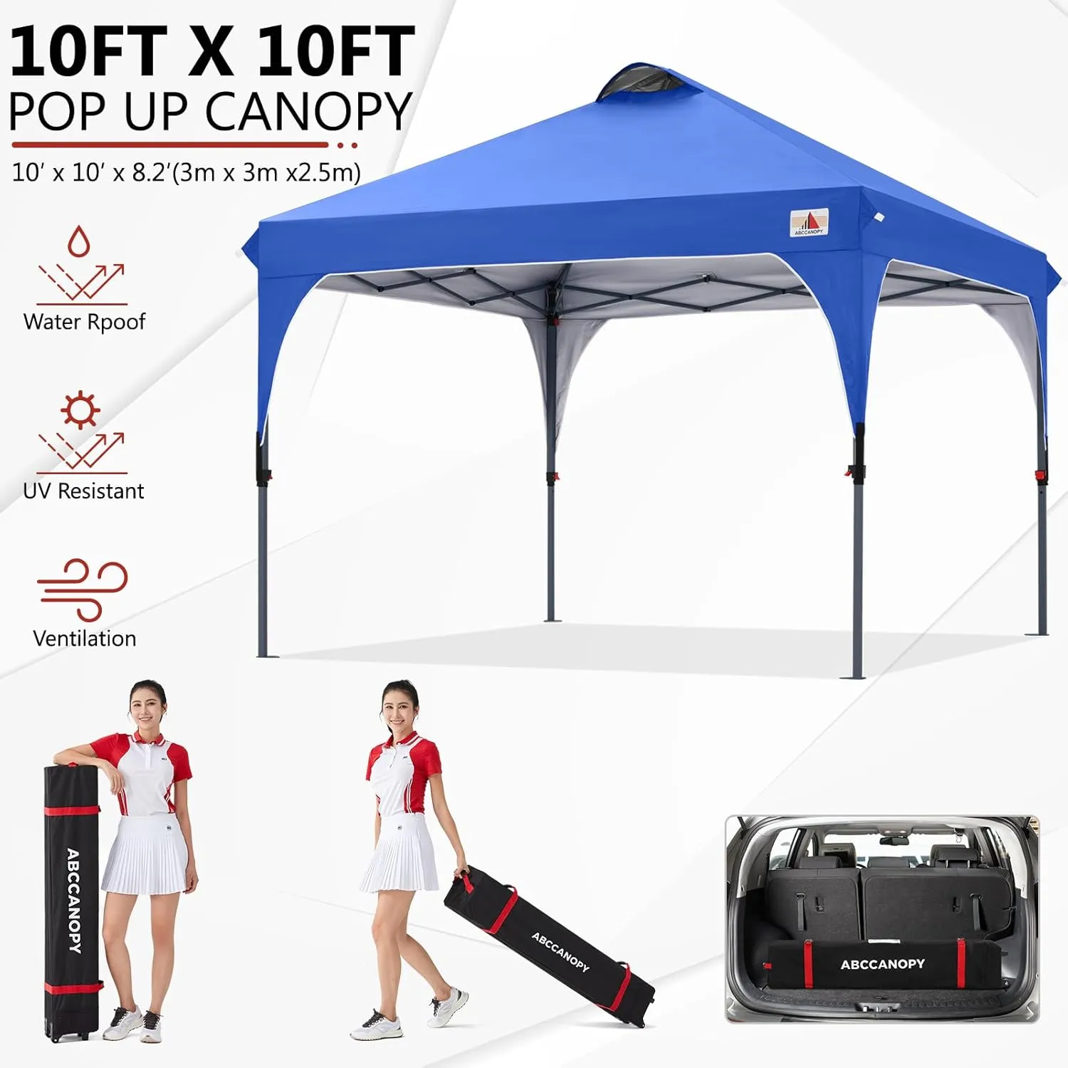 ABCCANOPY Outdoor Pop up Canopy Tent, 10x10 Instant Portable Canopy for Camping, Beach, Backyard,Blue