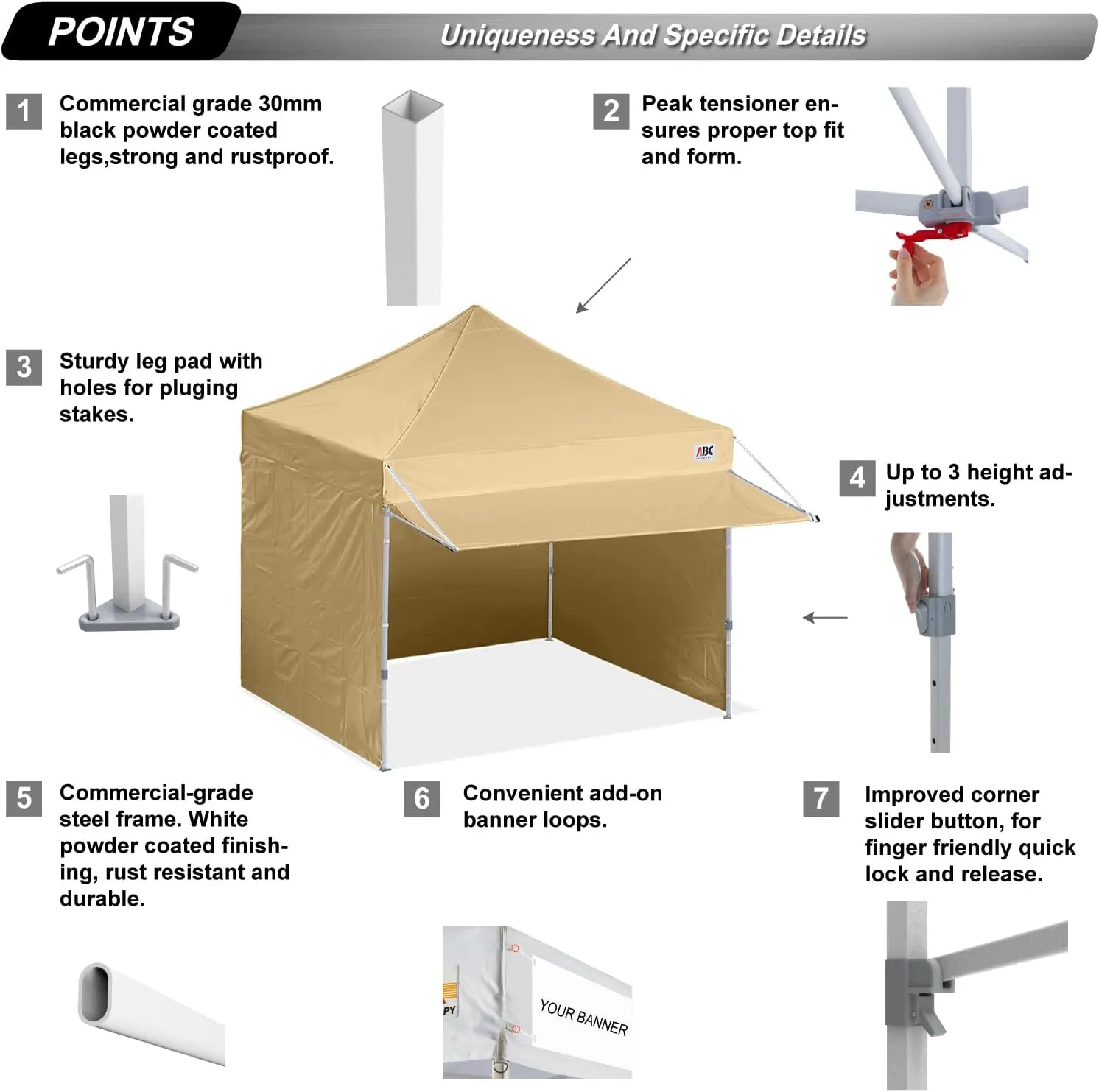 ABCCANOPY Pop up Canopy Tent with Awning and Sidewalls 10x10 Market -Series, Beige