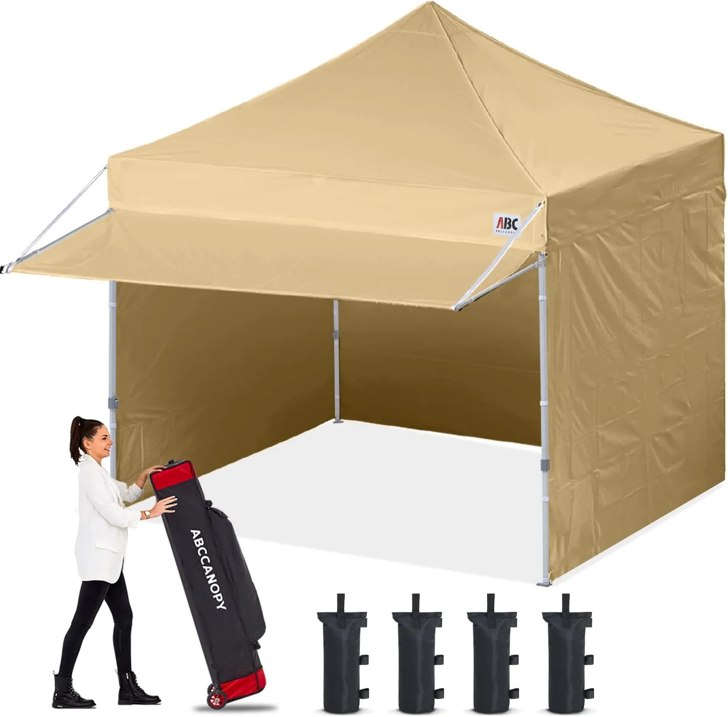ABCCANOPY Pop up Canopy Tent with Awning and Sidewalls 10x10 Market -Series, Beige